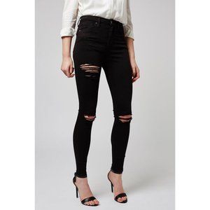 TOPSHOP Women’s Jamie moto destroyed black jeans 25